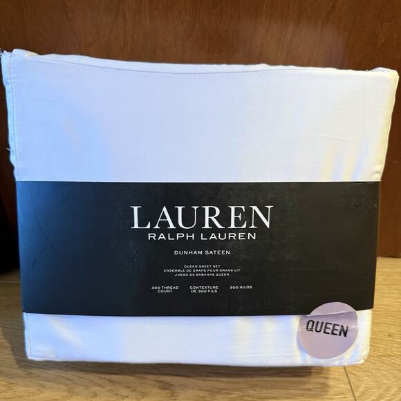 Ralph Lauren Queen Sheet Set WHITE SOLID DUNHAM SATEEN 4PC 100% COTTON 300 TC - Picture 1 of 3